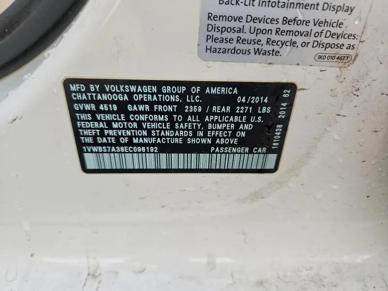 2014 VOLKSWAGEN PASSAT SE  