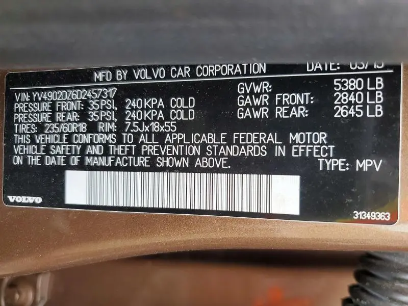 2013 VOLVO XC60 T6  