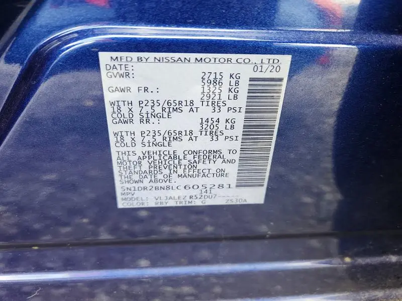 2020 NISSAN PATHFINDER SV  