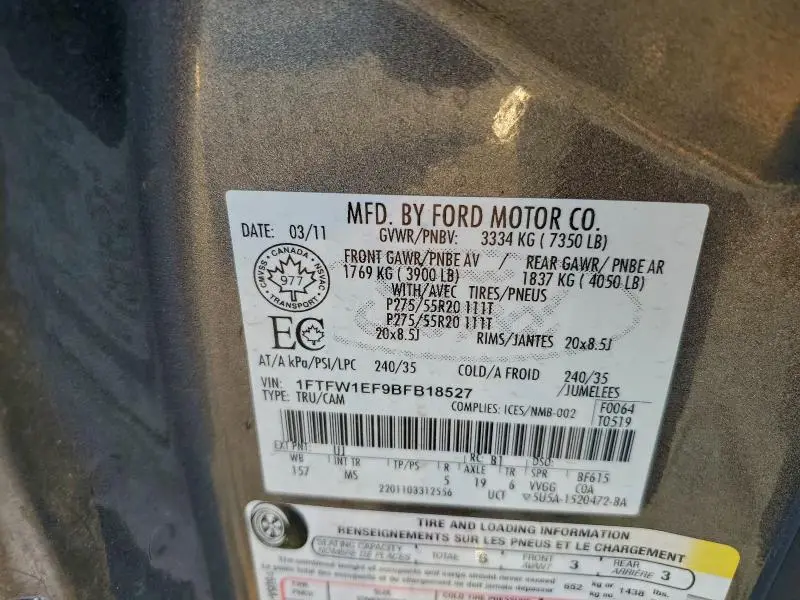 2011 FORD F150 SUPERCREW  