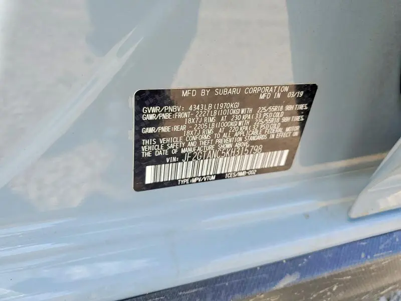 2019 SUBARU CROSSTREK LIMITED  