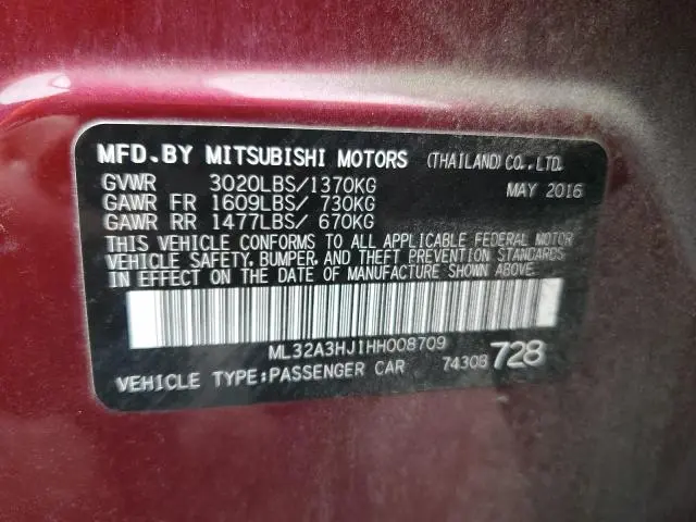 2017 MITSUBISHI MIRAGE ES  