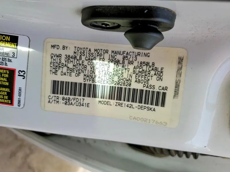 2013 TOYOTA COROLLA S  