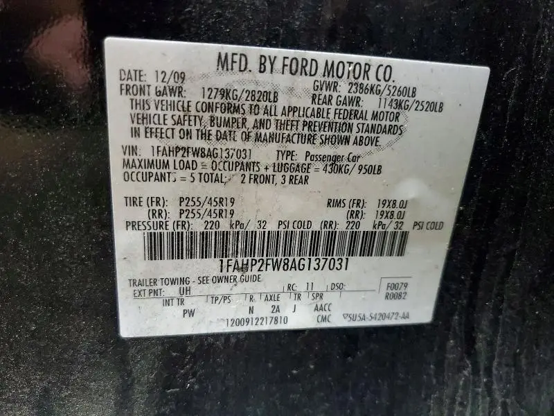 2010 FORD TAURUS LIMITED  
