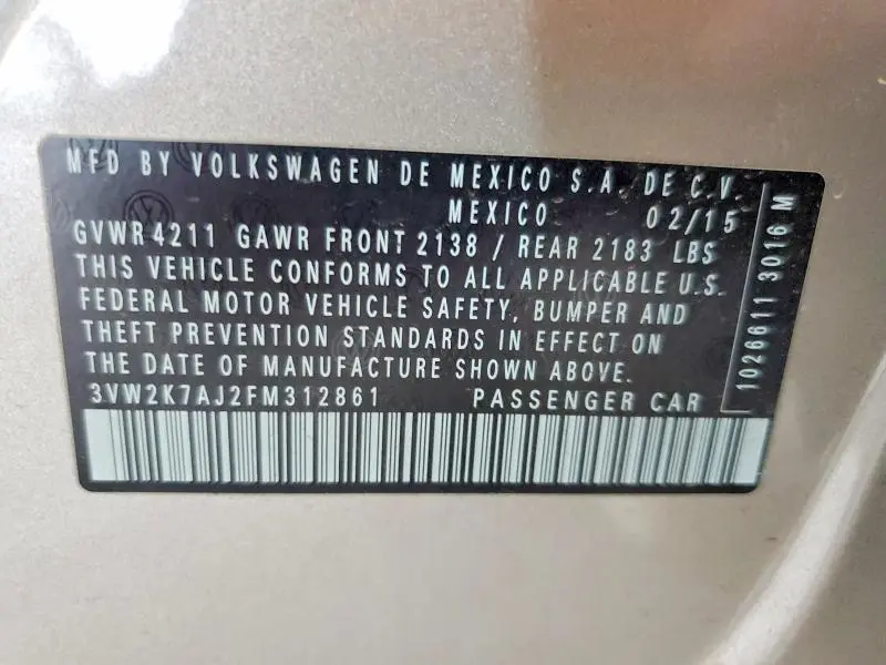 2015 VOLKSWAGEN JETTA BASE  