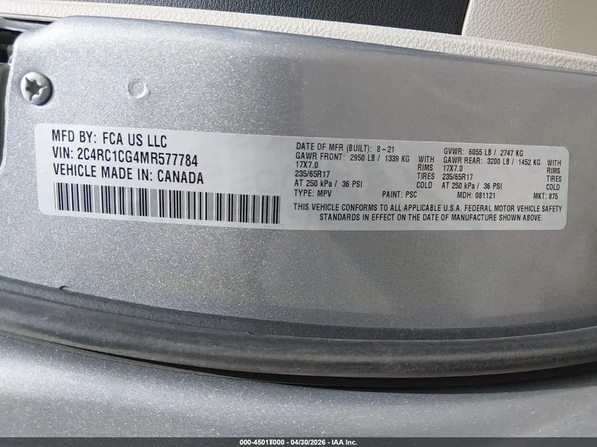 2021 CHRYSLER VOYAGER LX