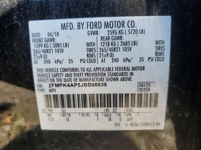 2018 FORD EDGE SPORT  