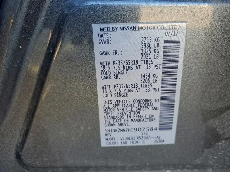 2017 NISSAN PATHFINDER S  