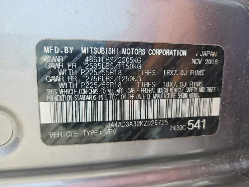 2019 MITSUBISHI OUTLANDER SE  