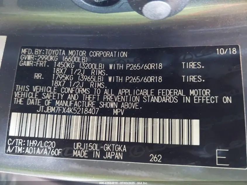 2019 LEXUS GX 460 PREMIUM