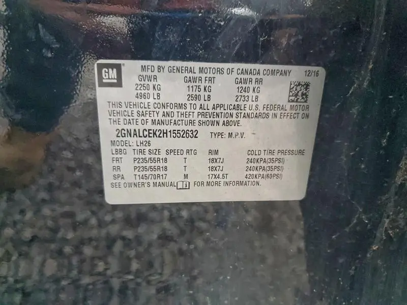 2017 CHEVROLET EQUINOX LT  