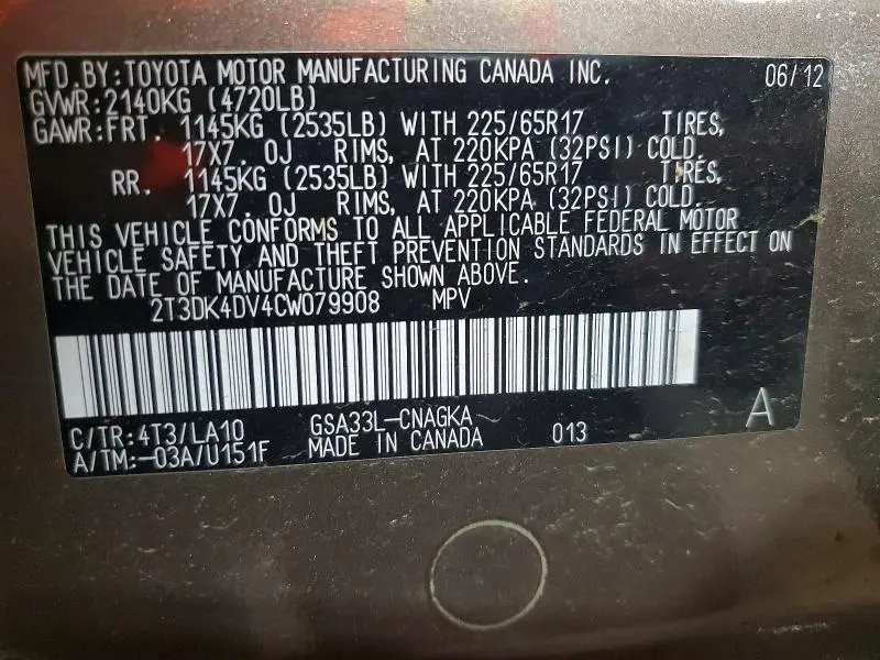 2012 TOYOTA RAV4 LIMITED  