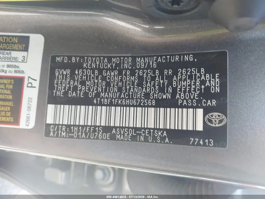 2017 TOYOTA CAMRY SE