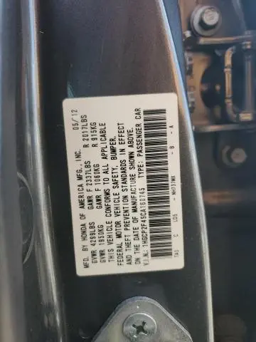 2012 HONDA ACCORD LXP  