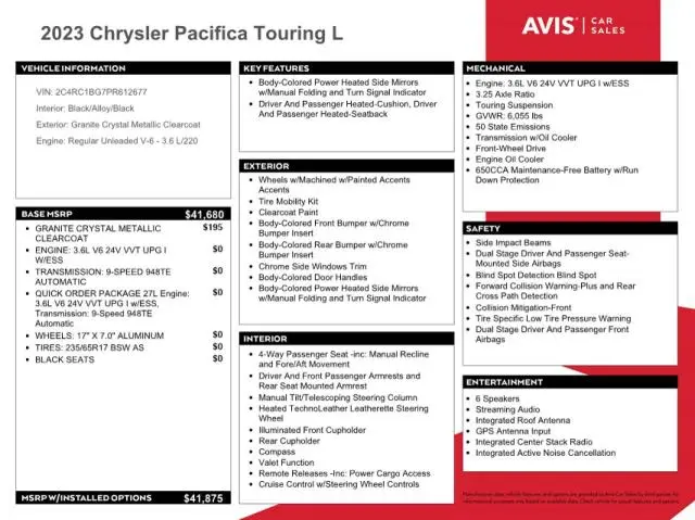2023 CHRYSLER PACIFICA TOURING L  