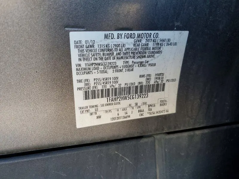 2012 FORD TAURUS SEL  