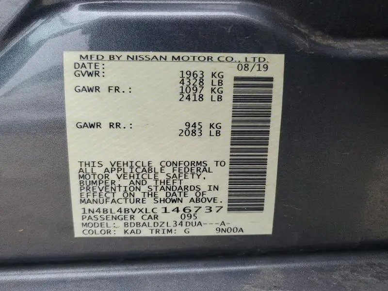 2020 NISSAN ALTIMA 2.5 S  