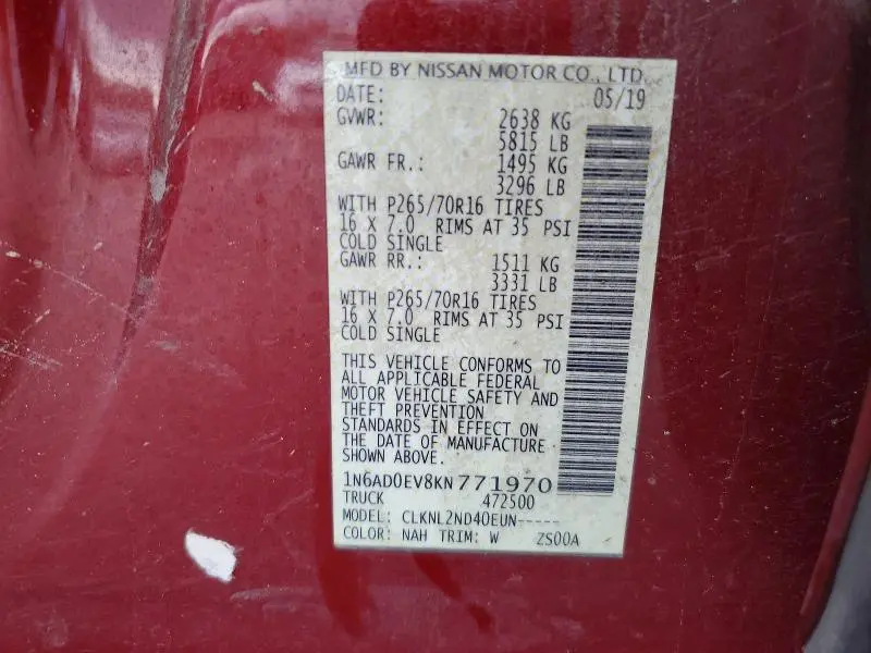 2019 NISSAN FRONTIER SV  