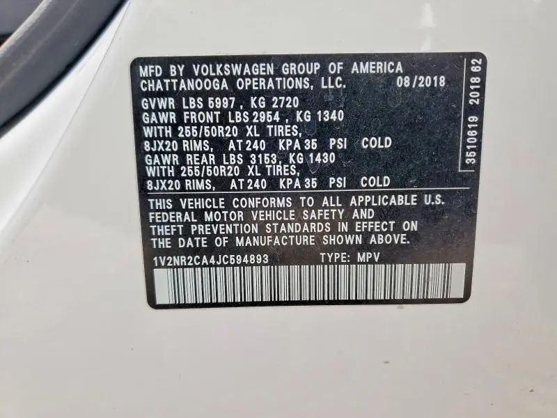 2018 VOLKSWAGEN ATLAS SEL PREMIUM  