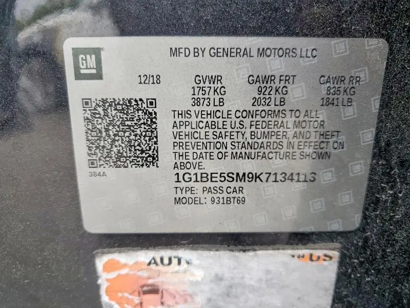 2019 CHEVROLET CRUZE LT  