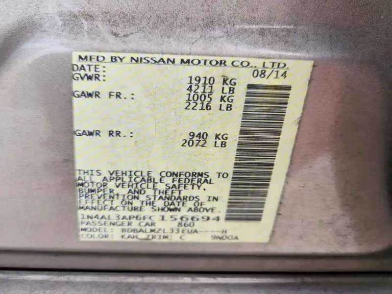 2015 NISSAN ALTIMA 2.5 SV  