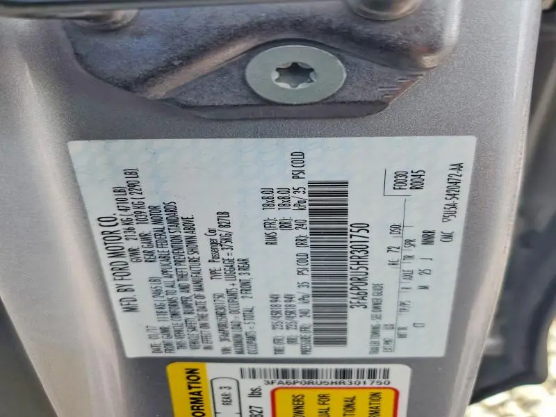 2017 FORD FUSION TITANIUM HEV  