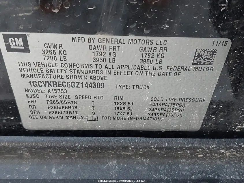 2016 CHEVROLET SILVERADO 1500 2LT