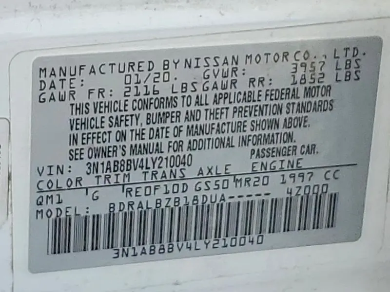 2020 NISSAN SENTRA S  