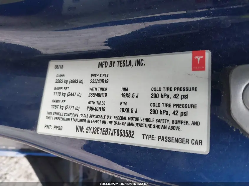 2018 TESLA MODEL 3 LONG RANGE/PERFORMANCE
