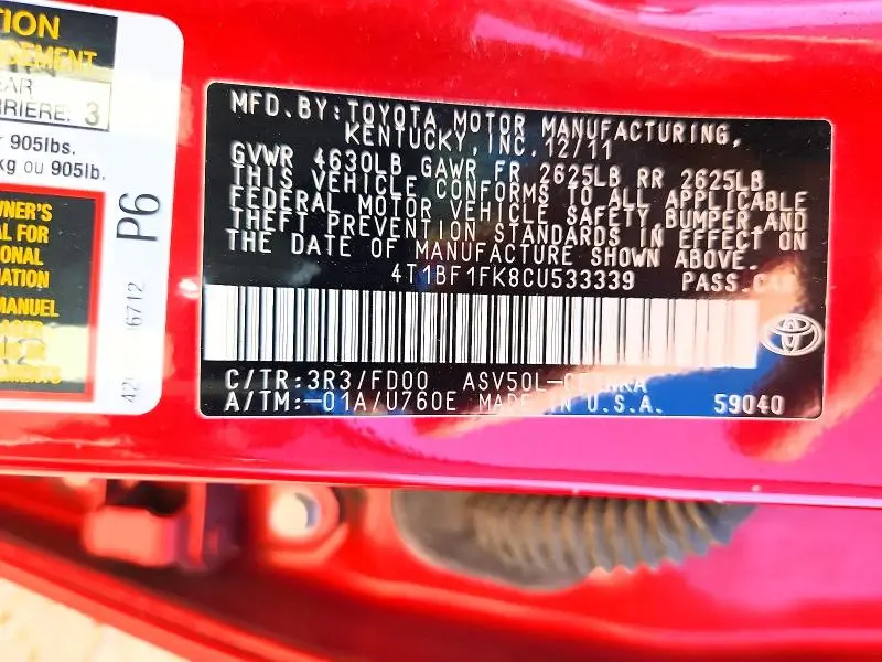 2012 TOYOTA CAMRY LE  