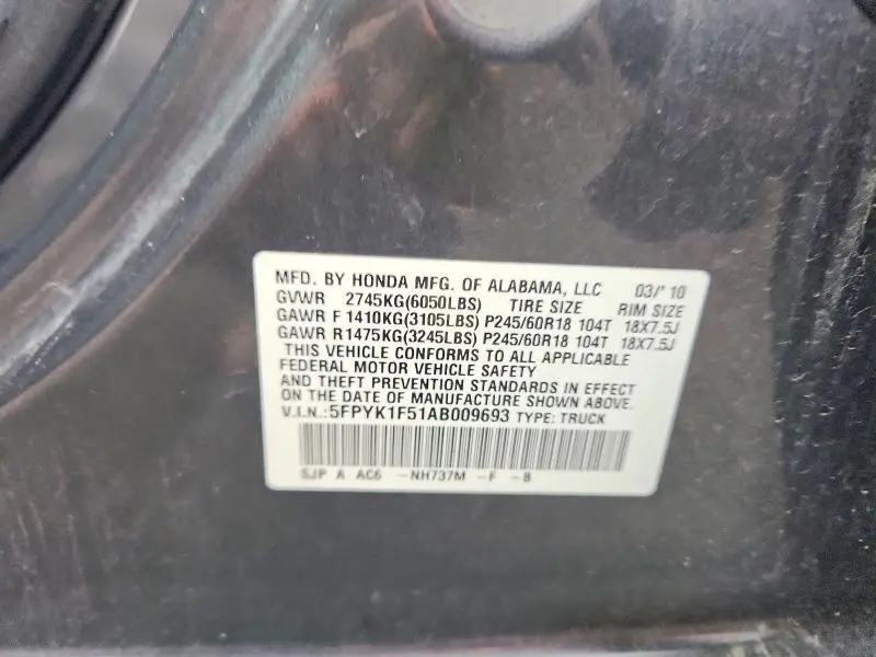 2010 HONDA RIDGELINE RTL  