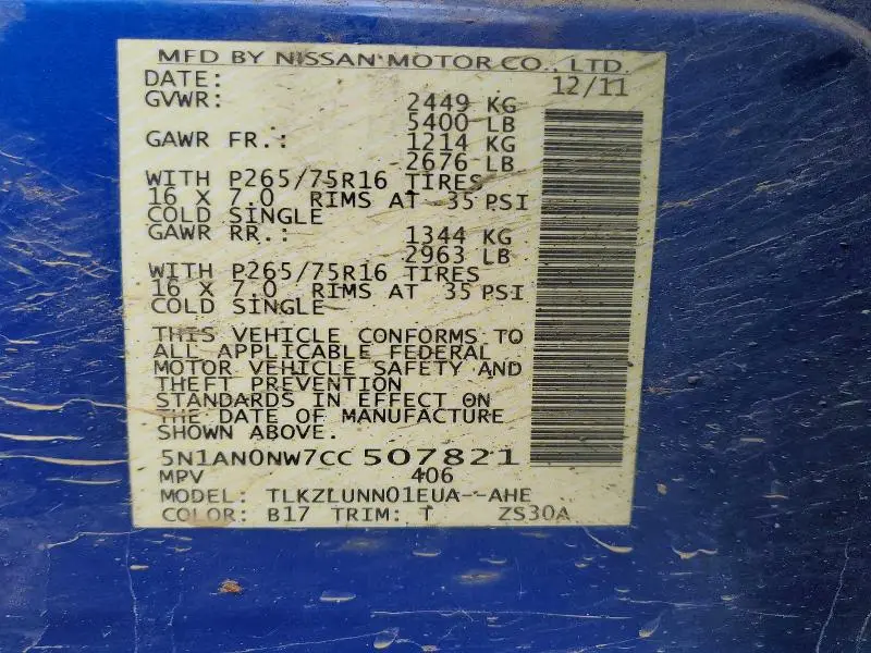2012 NISSAN XTERRA X  