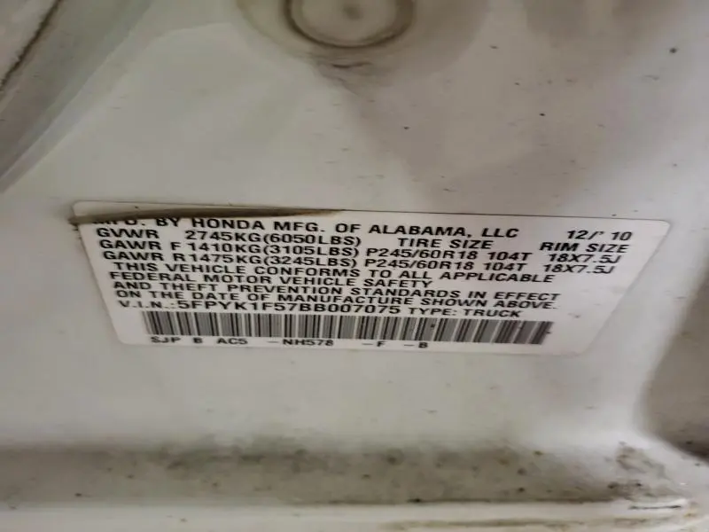 2011 HONDA RIDGELINE RTL  