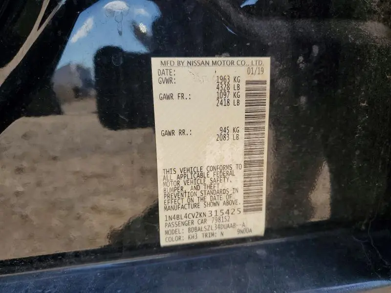 2019 NISSAN ALTIMA SR  