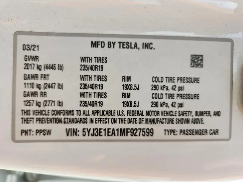 2021 TESLA MODEL 3   