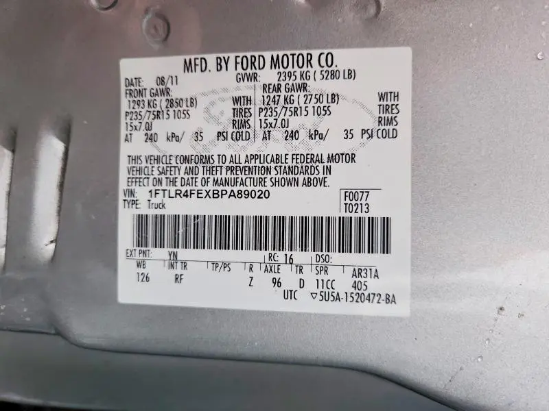 2011 FORD RANGER SUPER CAB  