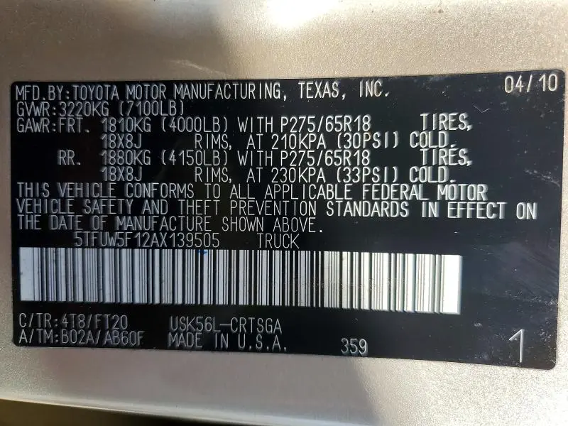 2010 TOYOTA TUNDRA GRADE  