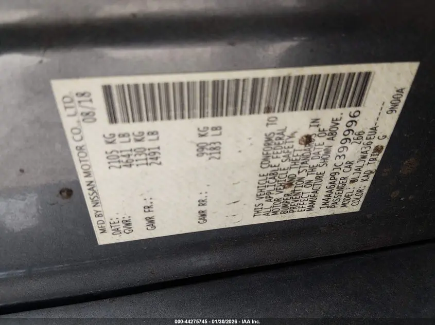 2018 NISSAN MAXIMA 3.5 SV