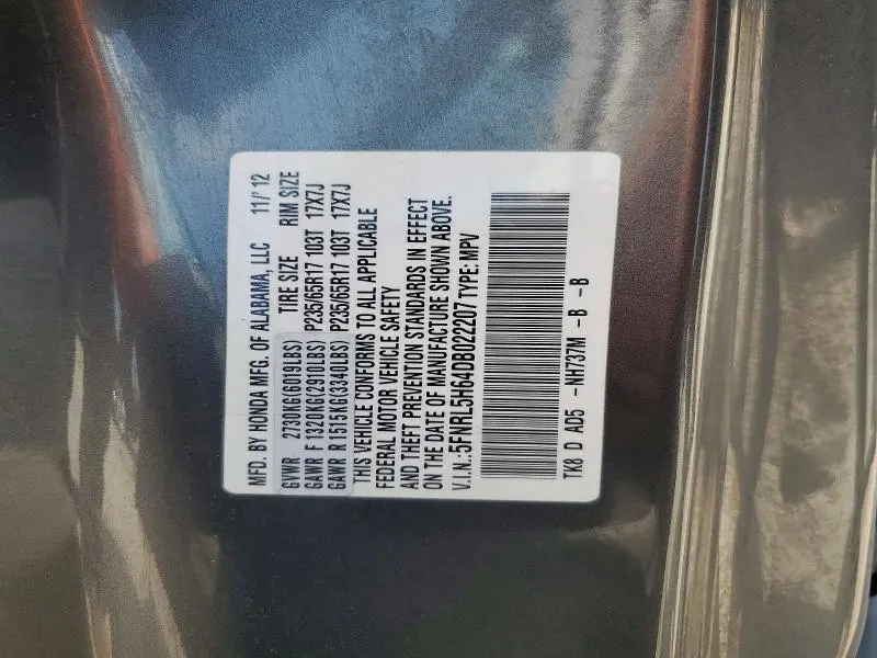 2013 HONDA ODYSSEY EXL  