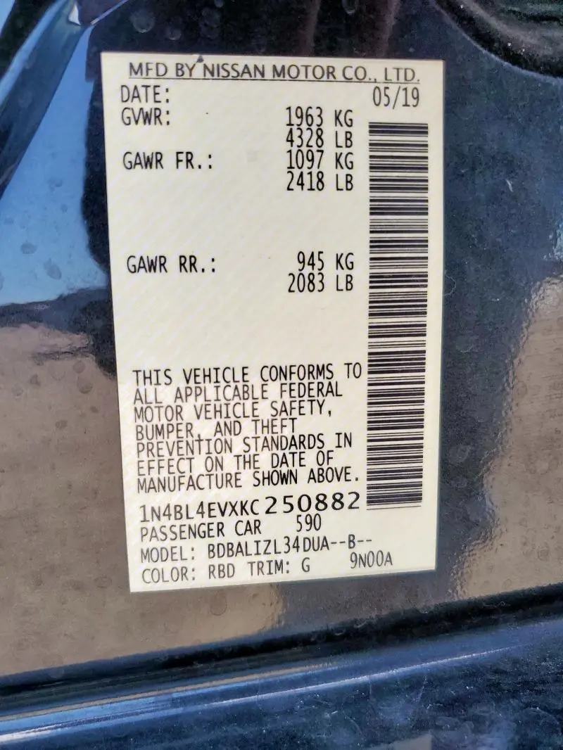 2019 NISSAN ALTIMA SL  