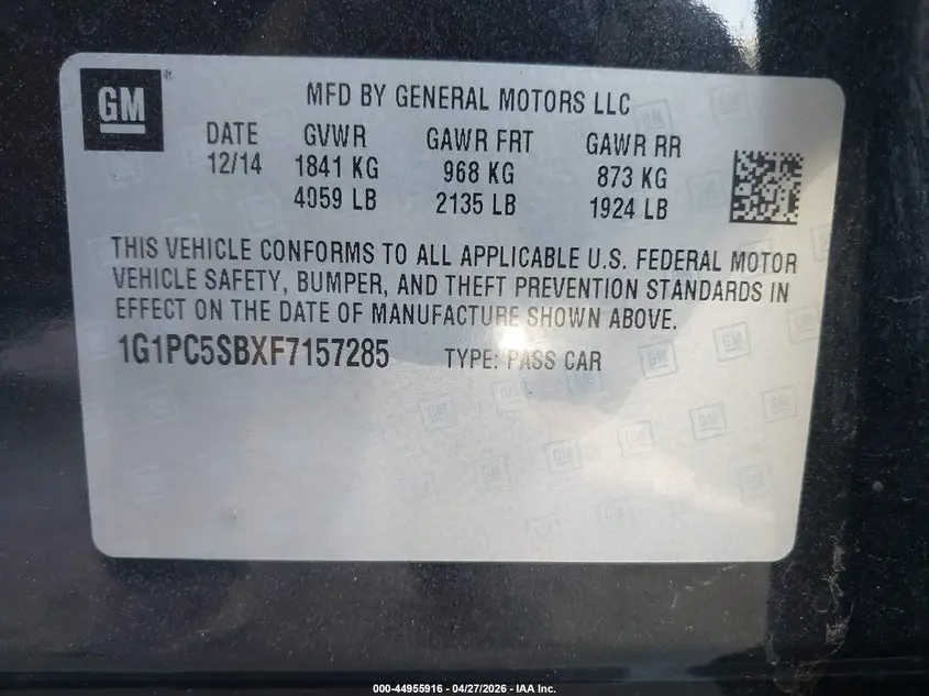 2015 CHEVROLET CRUZE 1LT AUTO