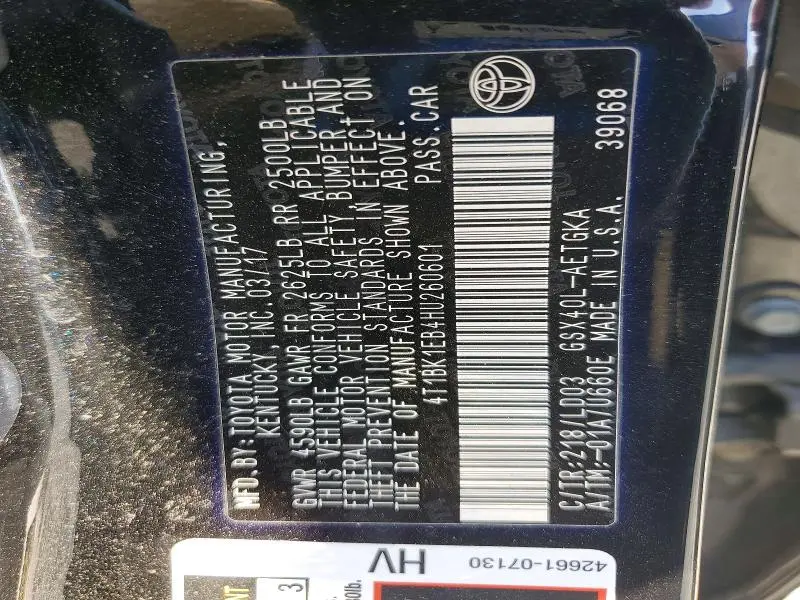 2017 TOYOTA AVALON XLE  