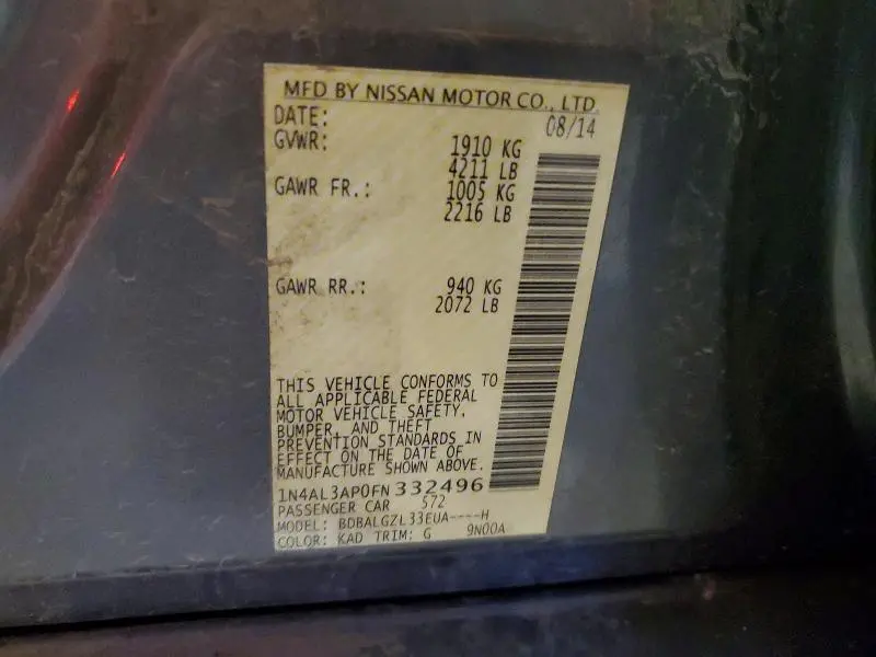 2015 NISSAN ALTIMA 2.5 S  