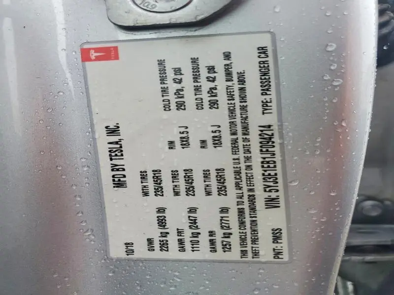 2018 TESLA MODEL 3   