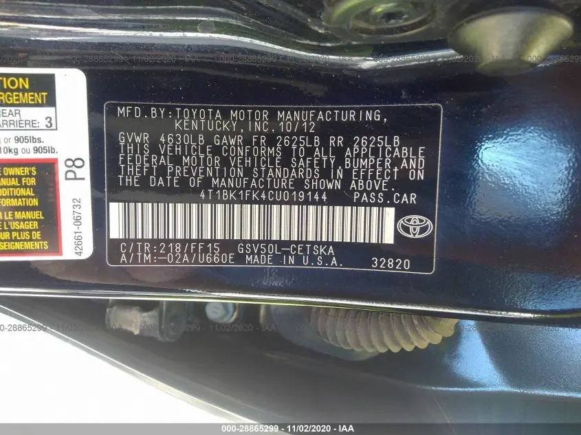 2012 TOYOTA CAMRY SE