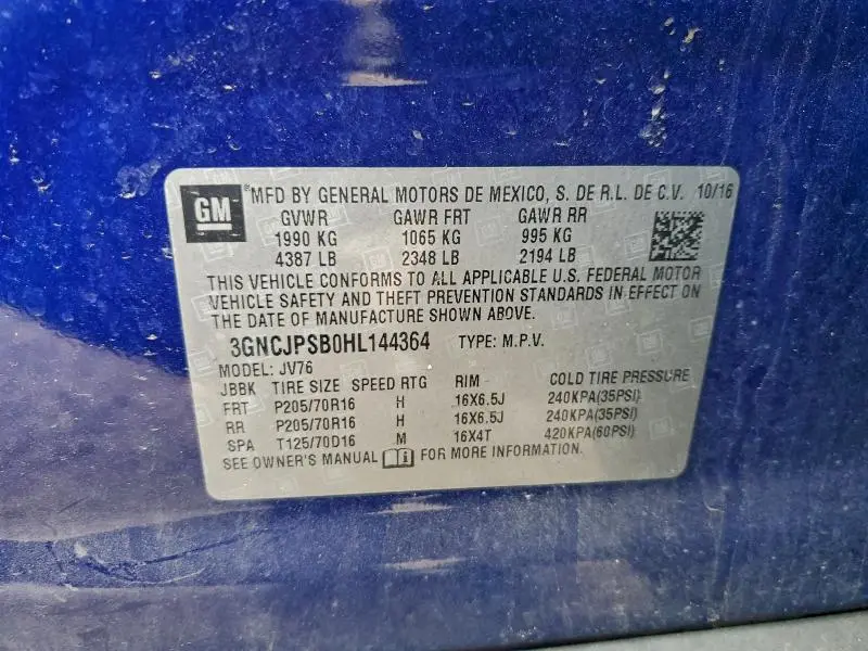 2017 CHEVROLET TRAX 1LT  