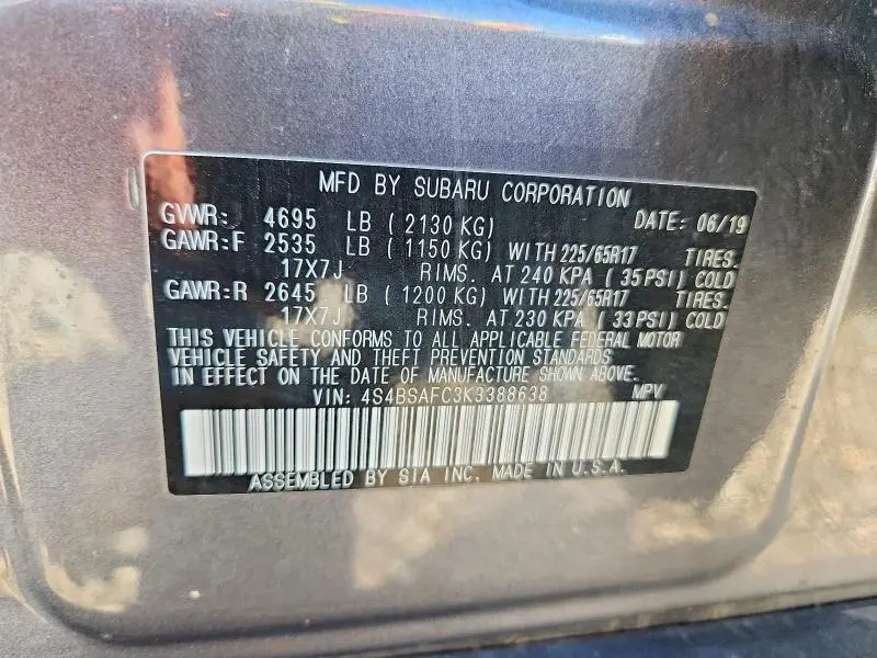 2019 SUBARU OUTBACK 2.5I PREMIUM  