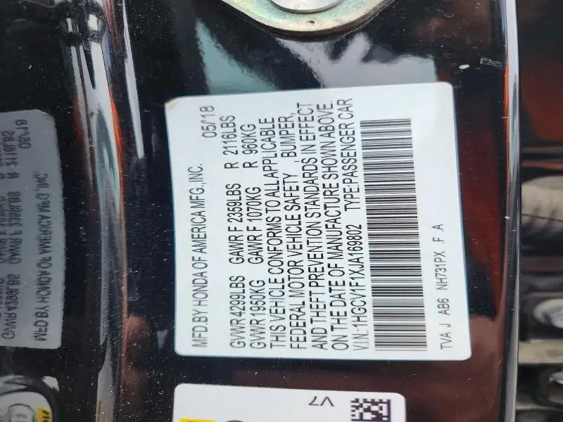 2018 HONDA ACCORD LX  