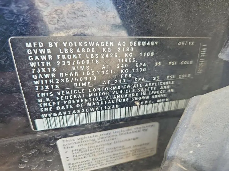 2012 VOLKSWAGEN TIGUAN S  