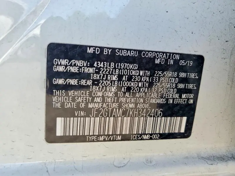 2019 SUBARU CROSSTREK LIMITED  